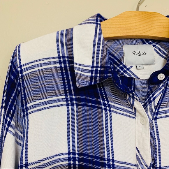 Rails Long Hunter Sleeve Button Down Cobalt/Whiter - Picture 2 of 8